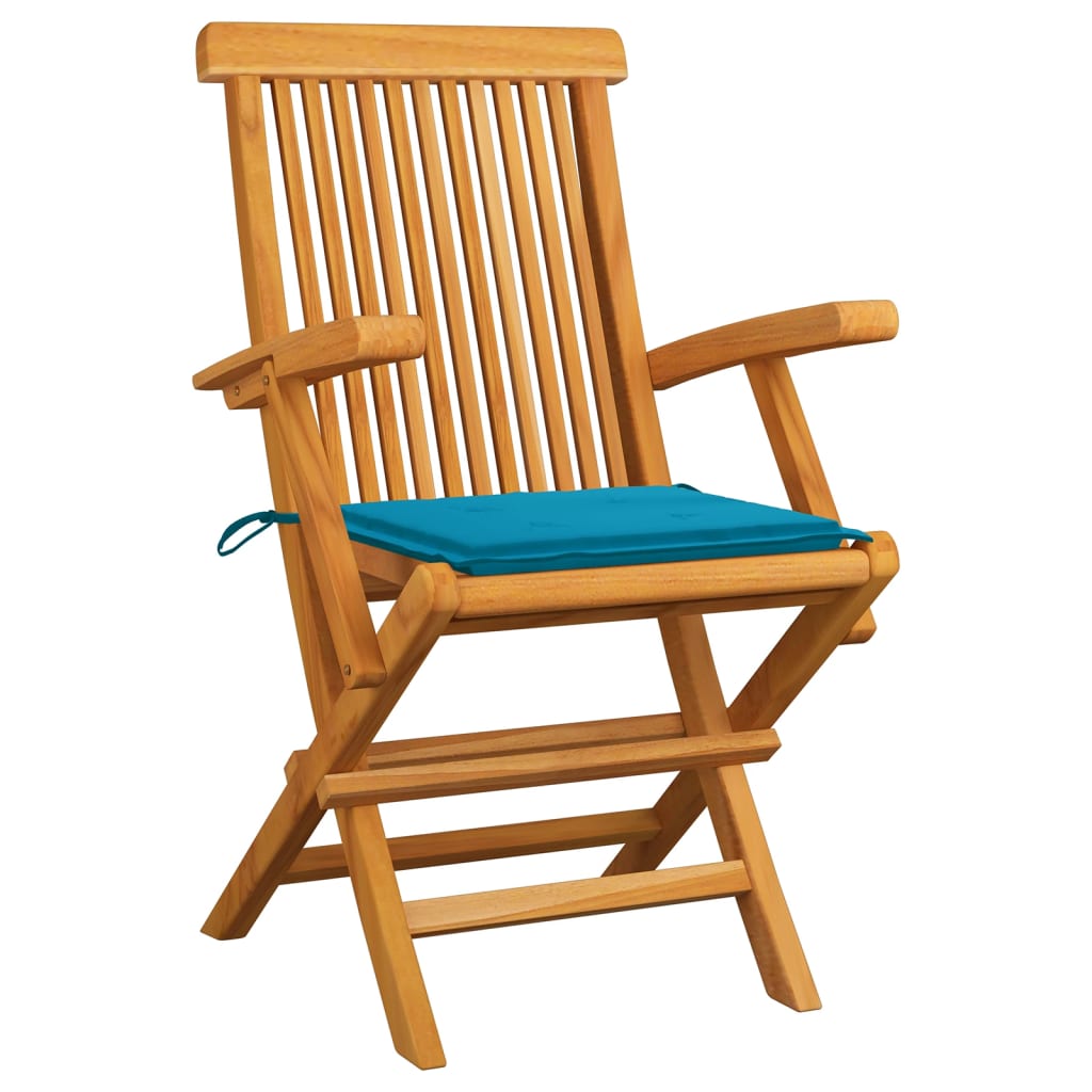 

vidaXL Tuinstoelen 4 st met blauwe kussens massief teakhout