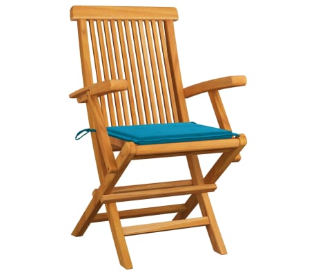 vidaXL Chaises de jardin et coussins bleu lot de 4 Bois de teck massif