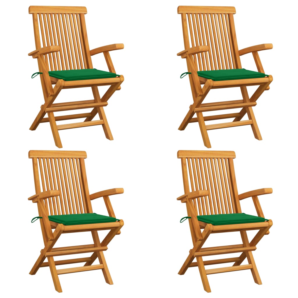 vidaXL Zahradní židle se zelenými poduškami 4 ks masivní teak