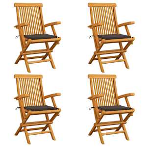 Vrtni stoli s taupe blazinami 4 kosi trdna tikovina