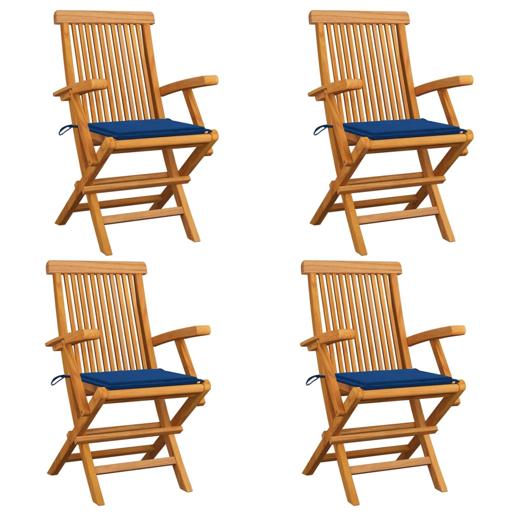 vidaXL Zahradní židle s královsky modrými poduškami 4 ks masivní teak