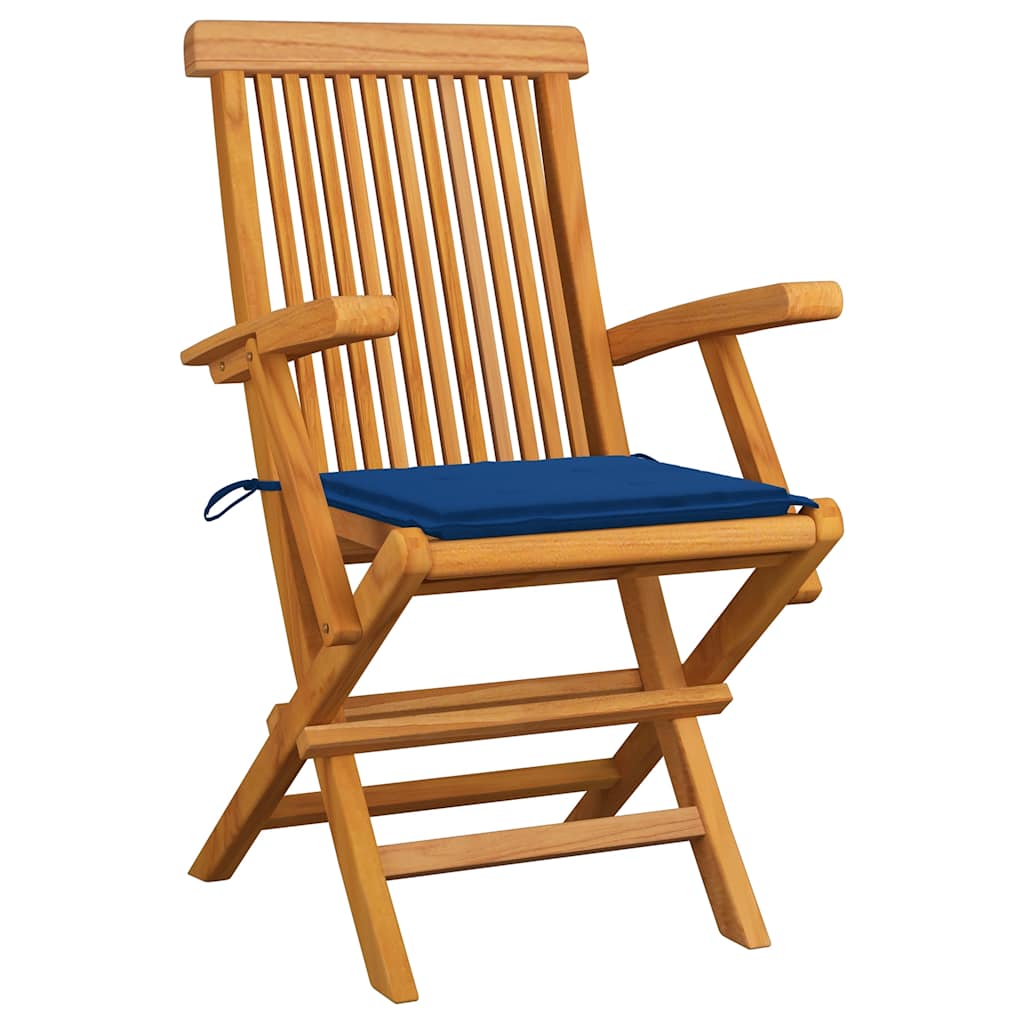 vidaXL Tuinstoelen 4 st met koningsblauwe kussens massief teakhout afbeelding