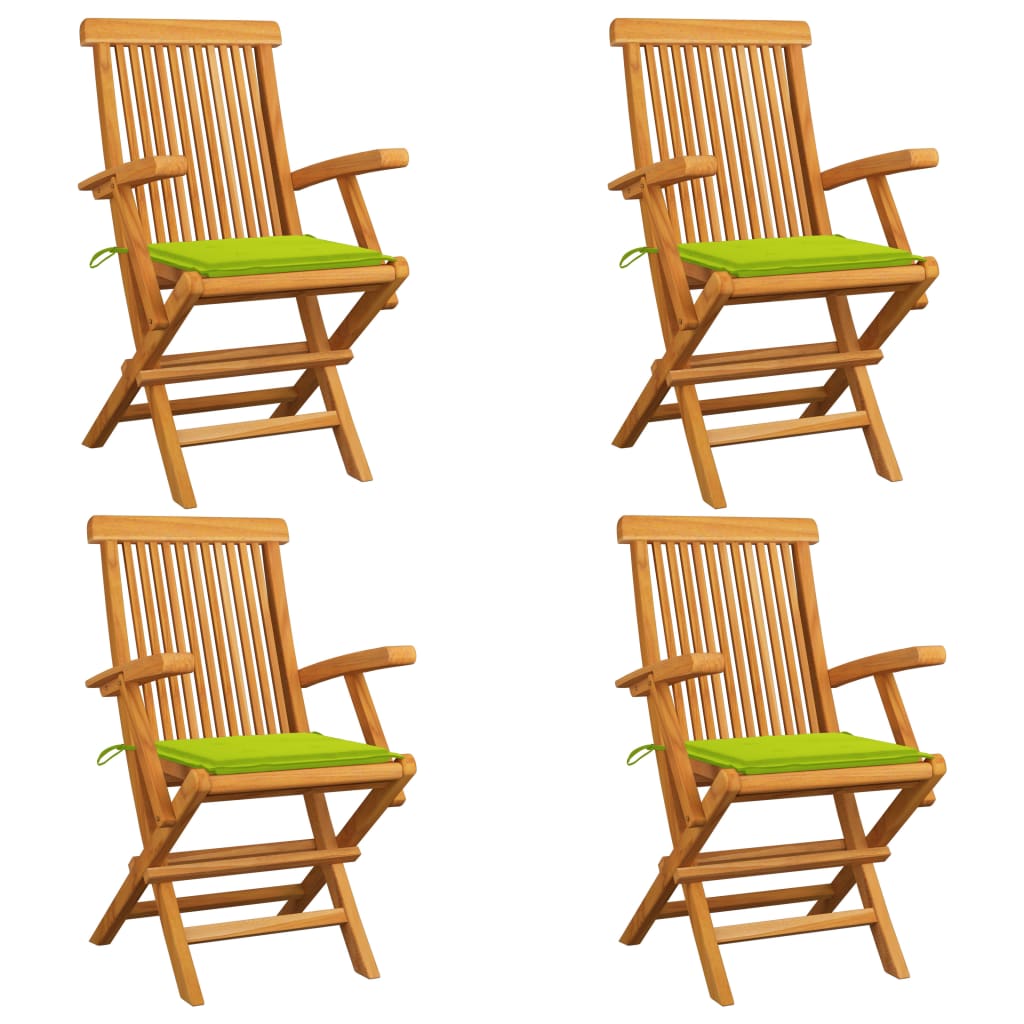 vidaXL Zahradní židle s jasně zelenými poduškami 4 ks masivní teak