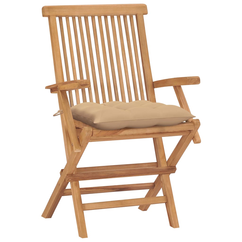 vidaXL Tuinstoelen 4 st met beige kussens massief teakhout afbeelding