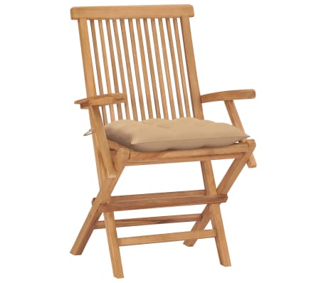 vidaXL Tr&auml;dg&aring;rdsstolar med beige dynor 4 st massiv teak