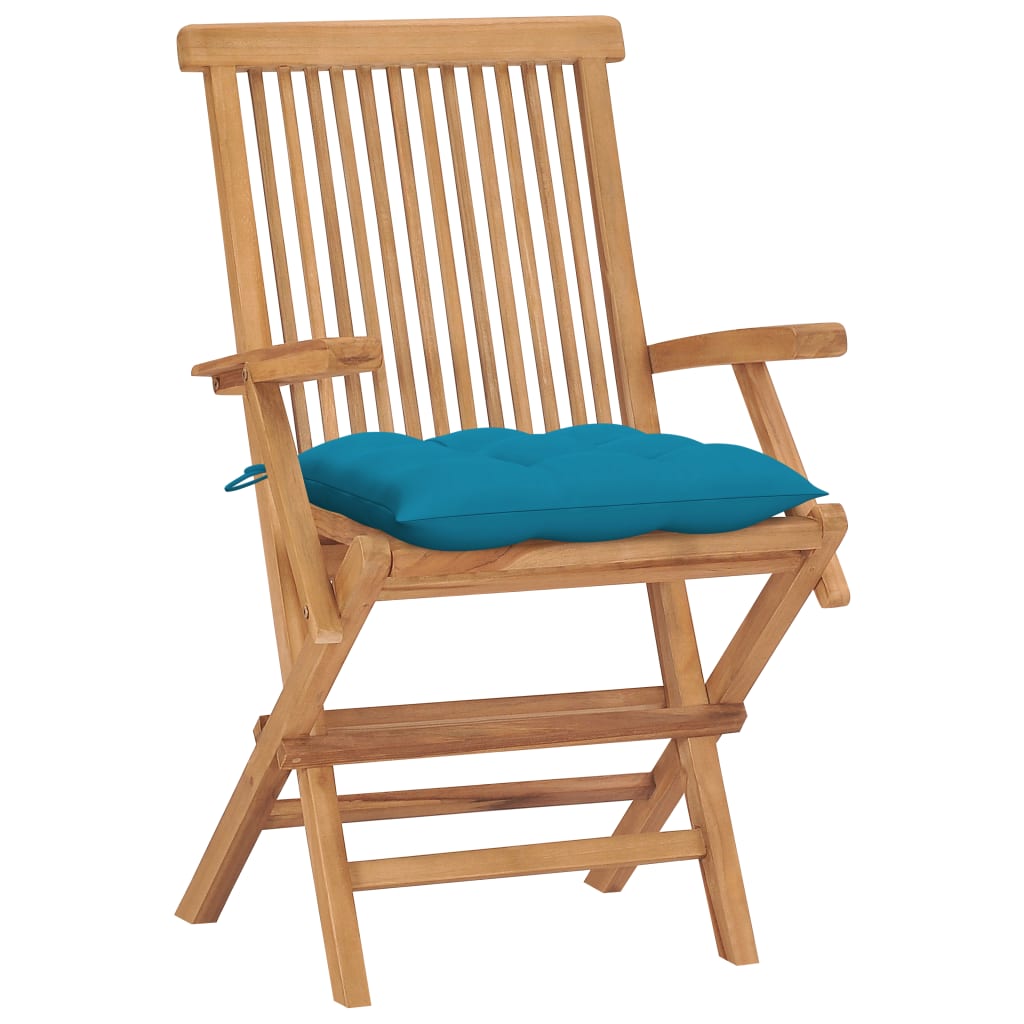 

vidaXL Tuinstoelen 4 st met lichtblauwe kussens massief teakhout