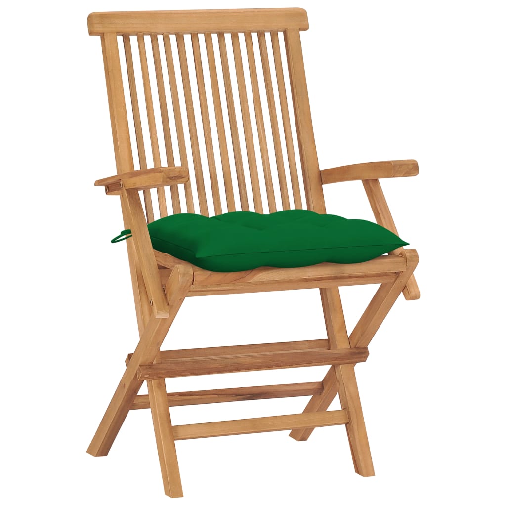

vidaXL Tuinstoelen 4 st met groene kussens massief teakhout