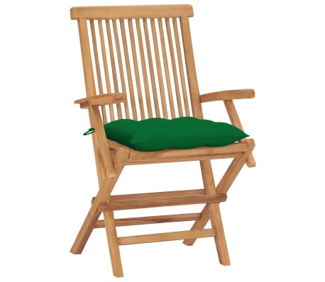 vidaXL Tuinstoelen 4 st met groene kussens massief teakhout