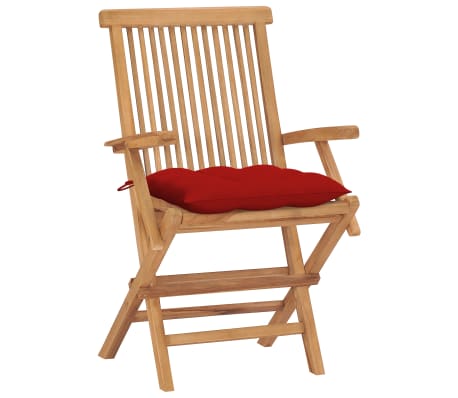 vidaXL Scaune grădină cu perne roșii, 4 buc., lemn masiv de tec
