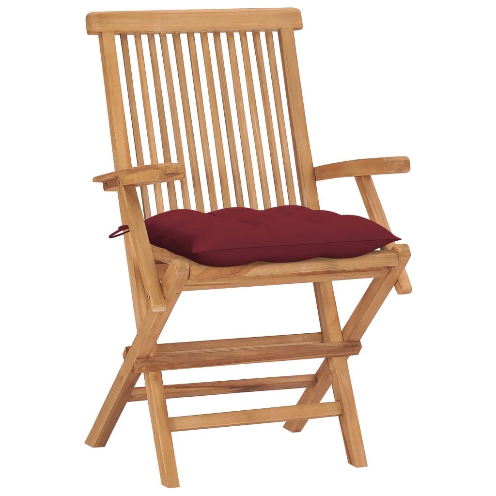 

vidaXL Tuinstoelen 4 st met wijnrode kussens massief teakhout
