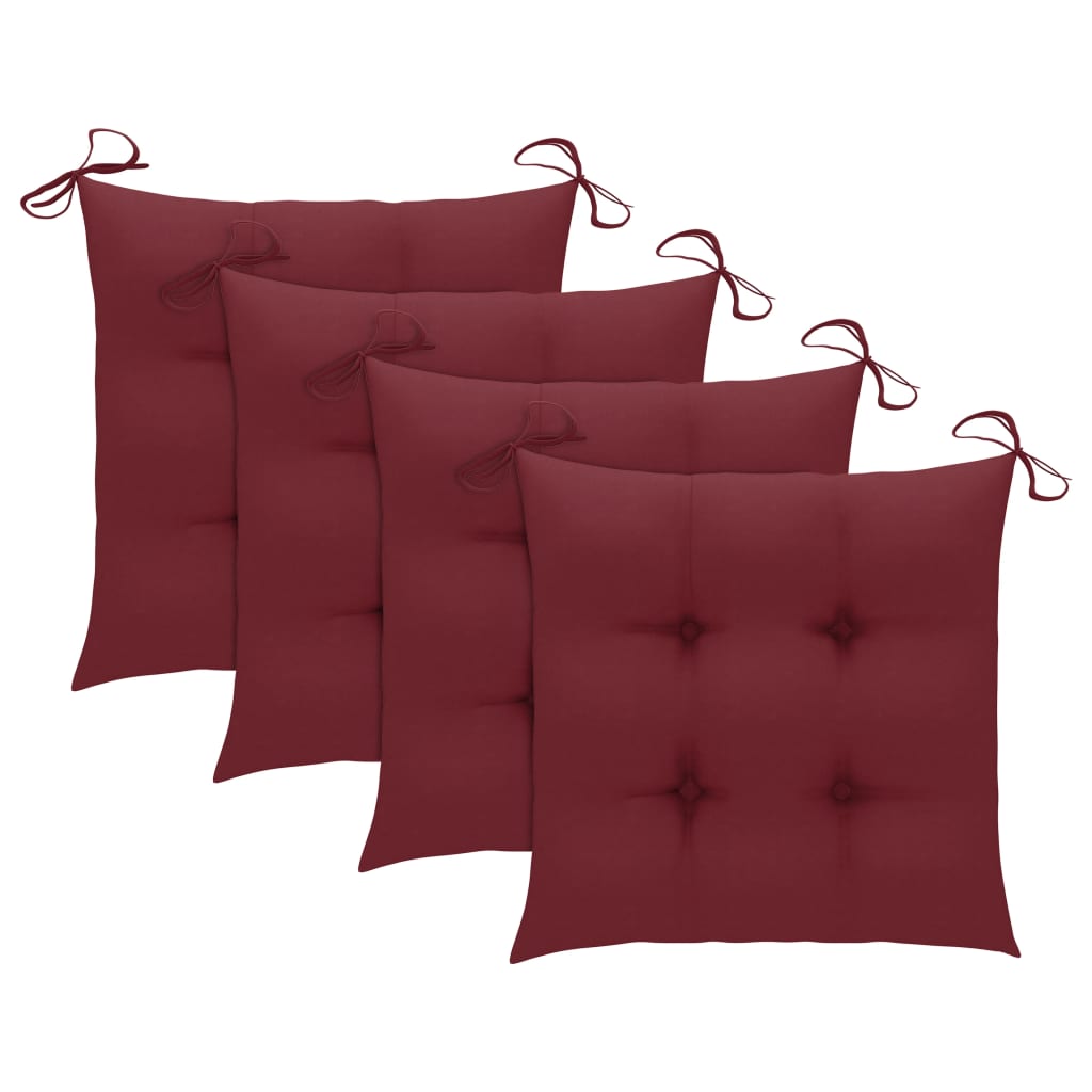 imagem de vidaXL Cadeiras jardim c/ almofadões vermelho tinto 4 pcs teca maciça4