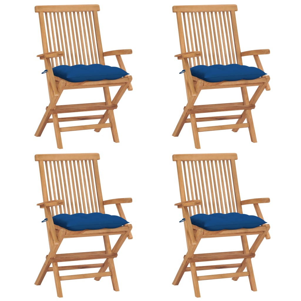 Sodo kėdės su mėlynomis pagalvėlėmis, 4vnt., tikmedžio masyvas | Stepinfit.lt
