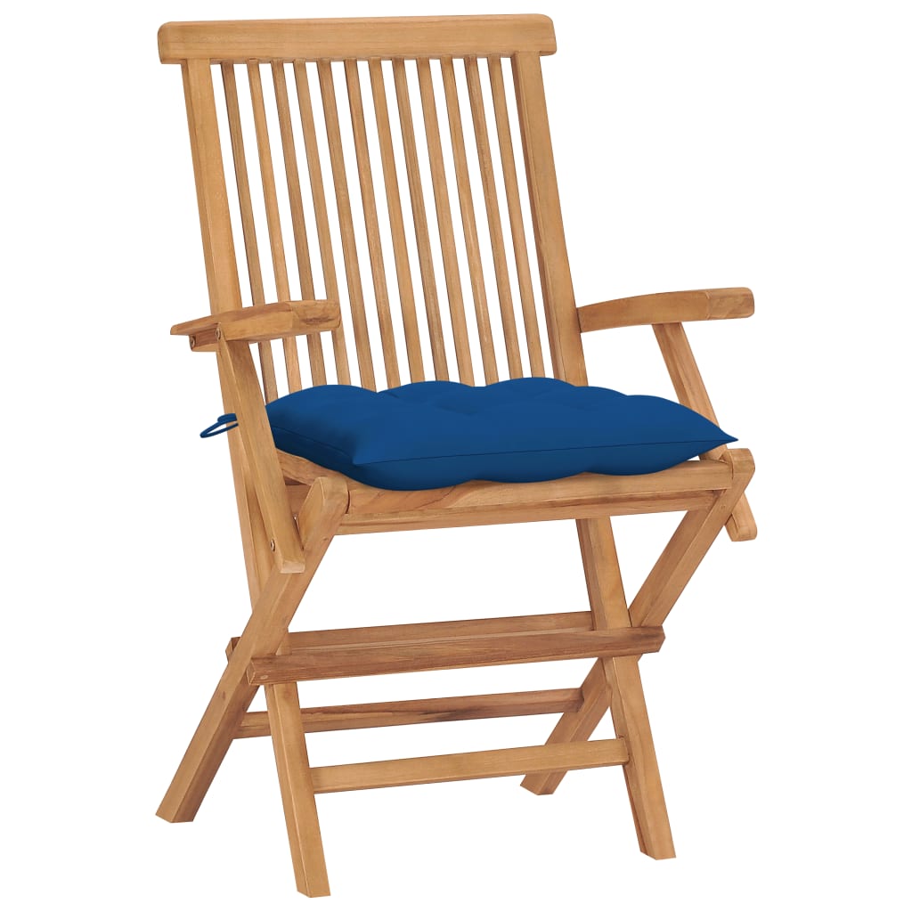 

vidaXL Tuinstoelen 4 st met blauwe kussens massief teakhout