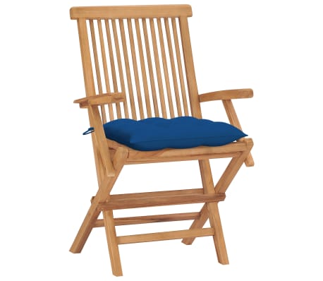vidaXL Gartenst&uuml;hle mit Blauen Kissen 4 Stk. Massivholz Teak