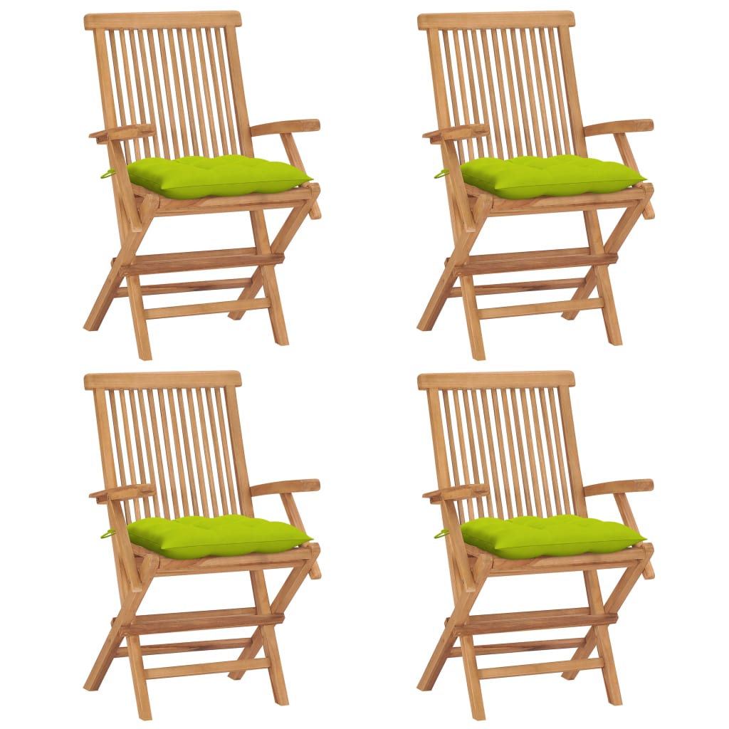 Image of vidaXL Garden Chairs with Bright Green Cushions 4 pcs Solid Teak Wood