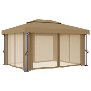 Altán se závěsy 4 x 3 m taupe hliník - obrázek 5