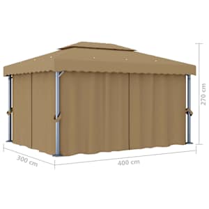 Altán se závěsy 4 x 3 m taupe hliník - obrázek 7