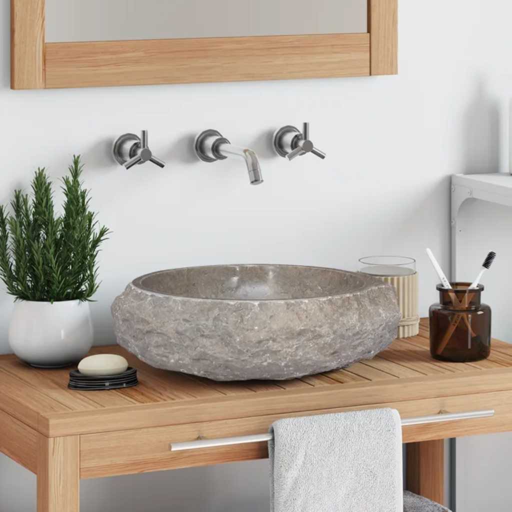 vidaXL Waschbecken Grau Ø40x12 cm Marmor