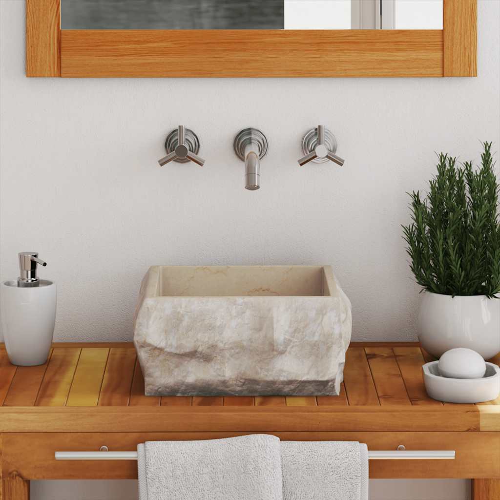 vidaXL Gootsteen 30x30x13 cm marmer crèmekleurig afbeelding