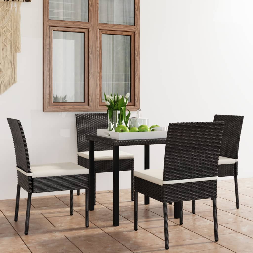 vidaXL Set de masă și scaune de exterior, 5 piese, negru, poliratan vidaXL