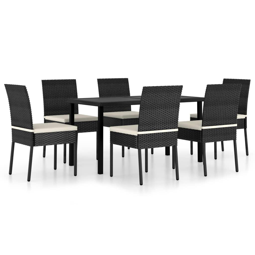 Photos - Garden Furniture VidaXL 7 Piece Patio Dining Set Poly Rattan Black 