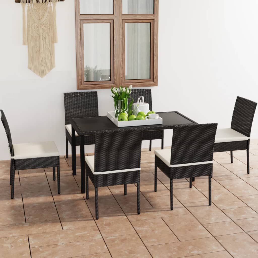 vidaXL 7-tlg. Garten-Essgruppe Poly Rattan Schwarz