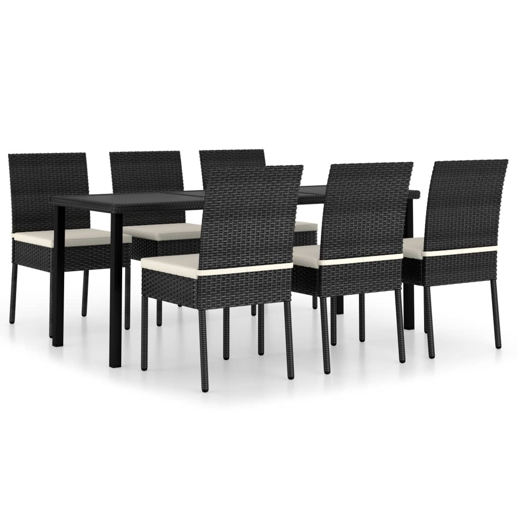 Photos - Garden Furniture VidaXL 7 Piece Patio Dining Set Poly Rattan Black 