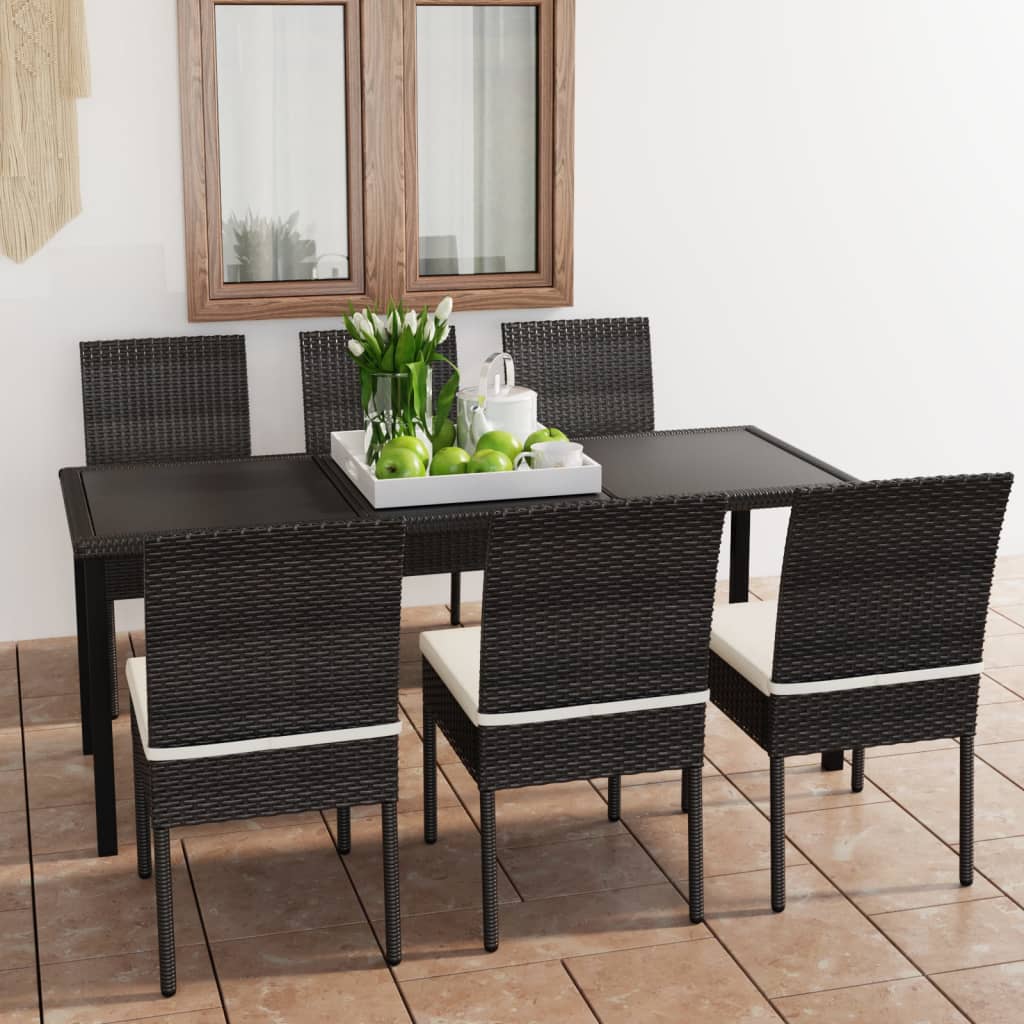 vidaXL 7-tlg. Garten-Essgruppe Poly Rattan Schwarz