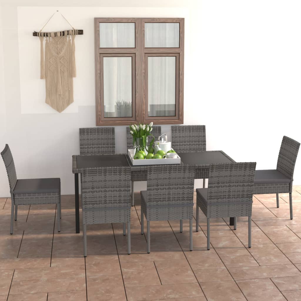 Vidaxl Set Mobilier De Masa Pentru Gradina, 9 Piese, Gri, Poliratan