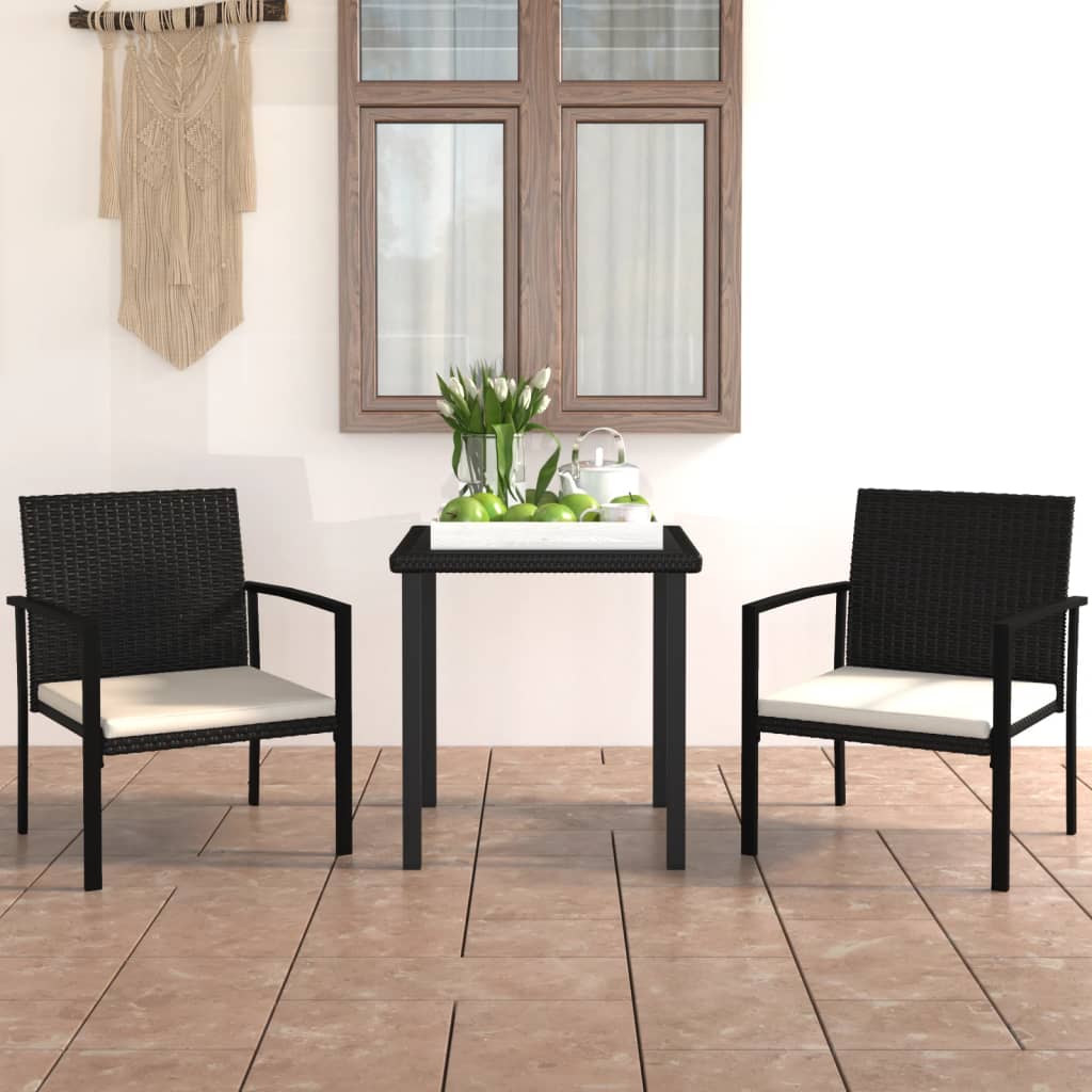 vidaXL Set de mobilier de grădină, 3 piese, negru, poliratan