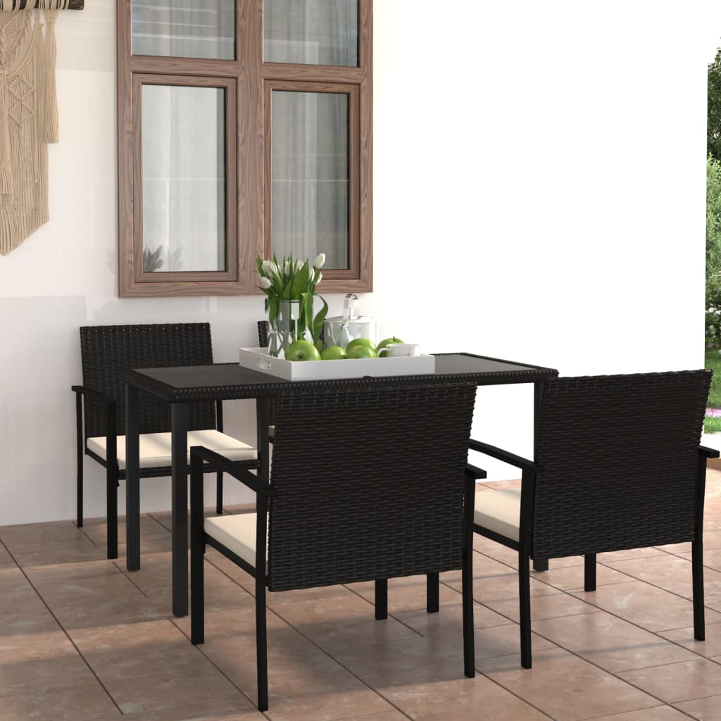 vidaXL 5-tlg. Garten-Essgruppe Poly Rattan Schwarz