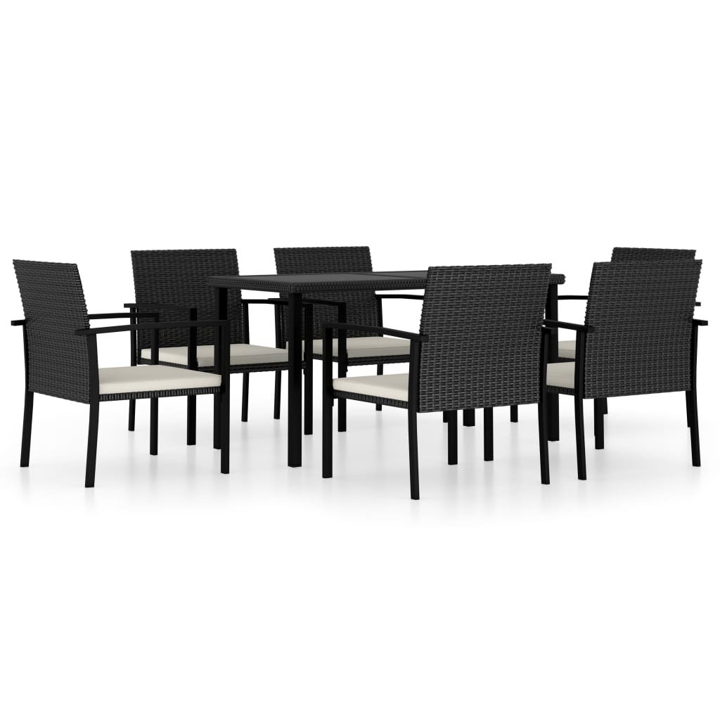 Set de mobilier pentru grădină, 7 piese, negru, poliratan