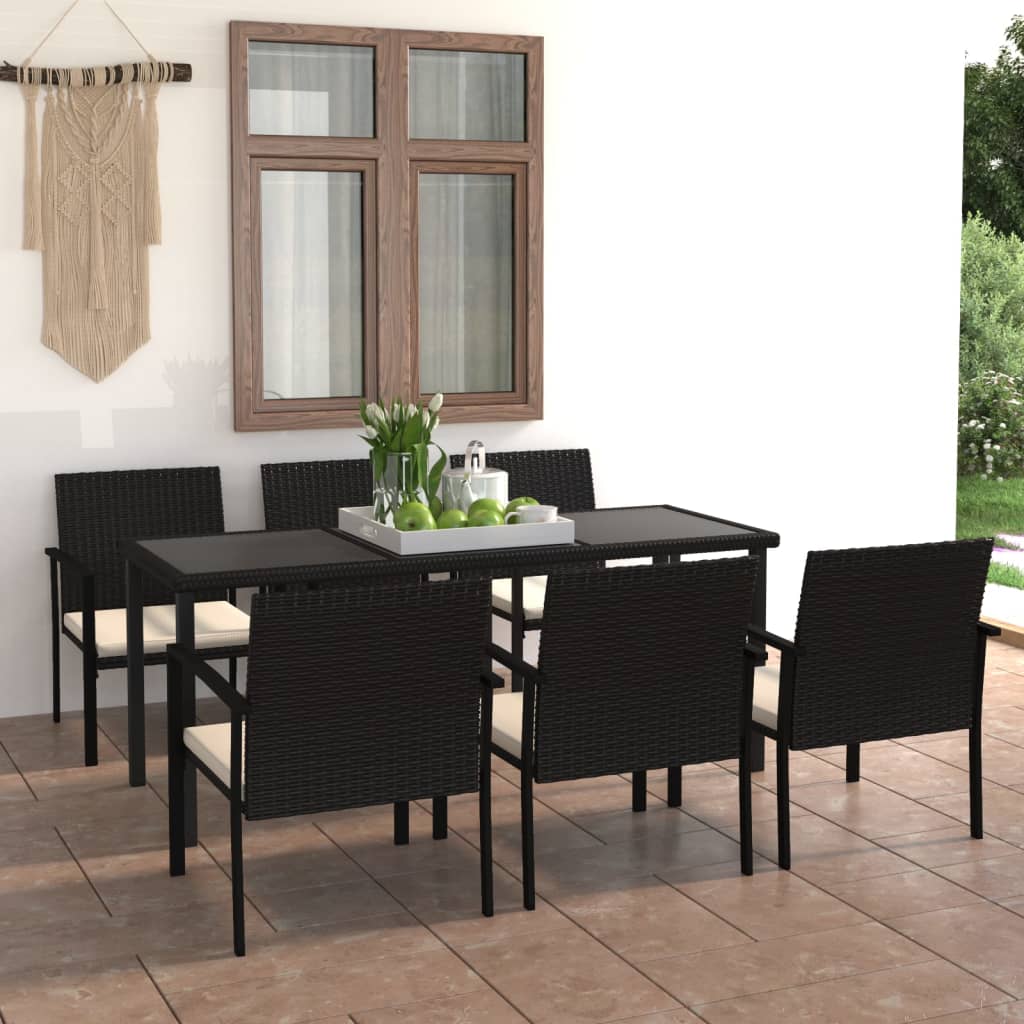 7-tlg. Garten-Essgruppe Poly Rattan Schwarz