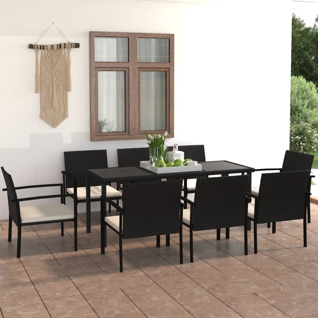 vidaXL 9-tlg. Garten-Essgruppe Poly Rattan Schwarz