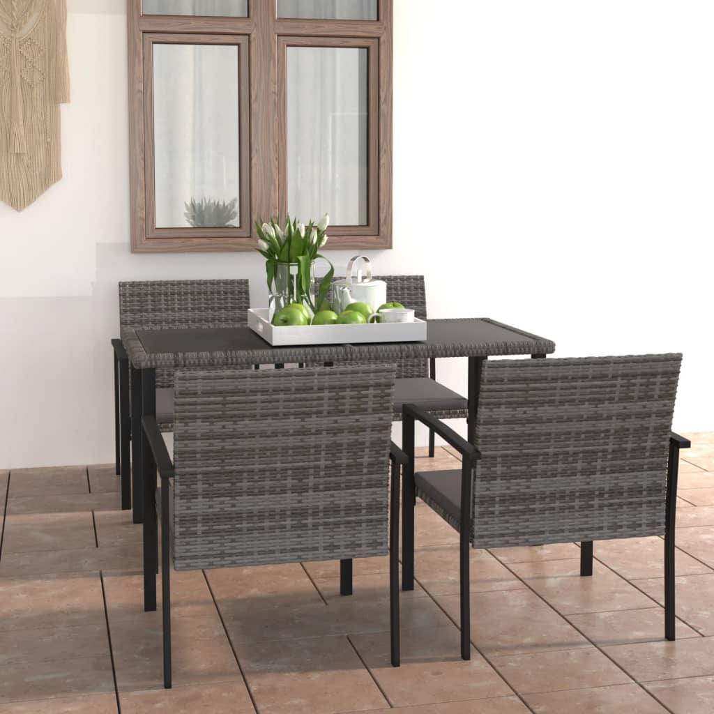 vidaXL 5-tlg. Garten-Essgruppe Poly Rattan Grau