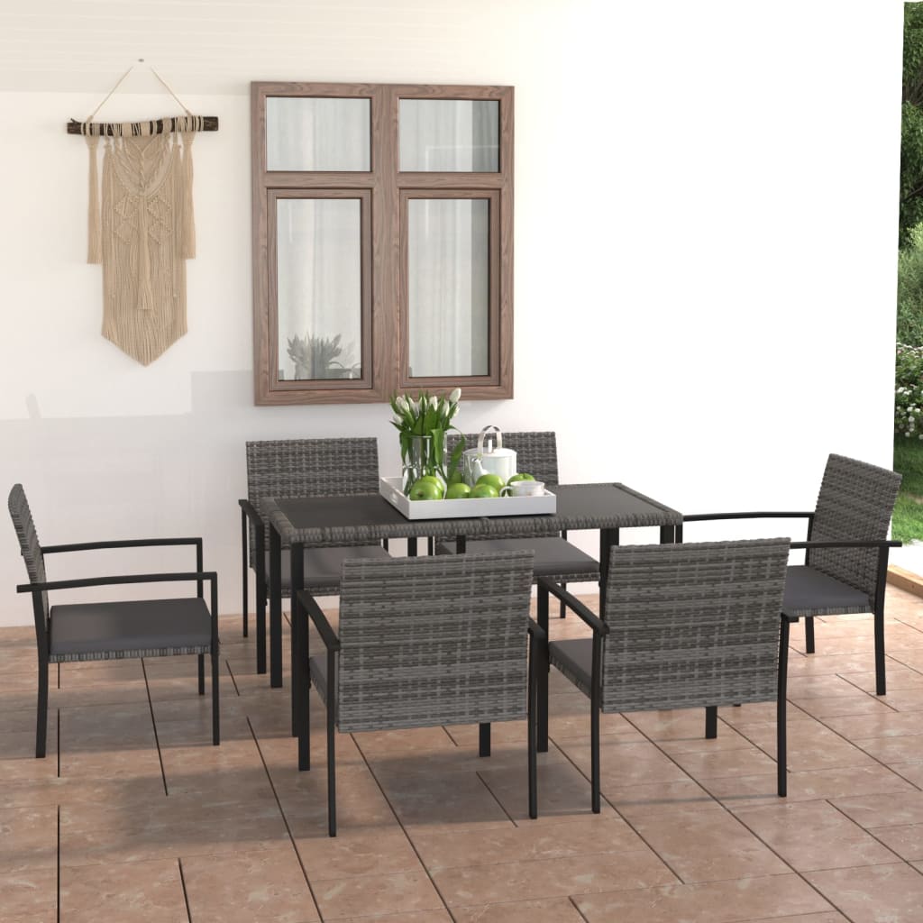 7-tlg. Garten-Essgruppe Poly Rattan Grau