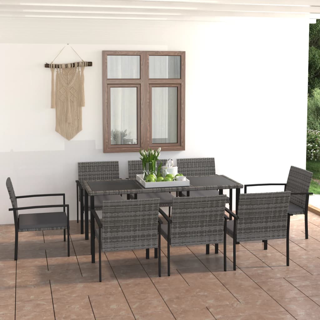 vidaXL 9-tlg. Garten-Essgruppe Poly Rattan Grau