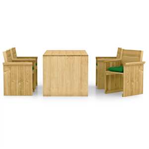 vidaXL 5 pcs conj. de jantar p/ jardim c/ almofadões pinho impregnado