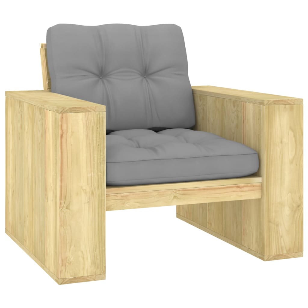 vidaXL Zahradní židle s šedými poduškami impregnovaná borovice