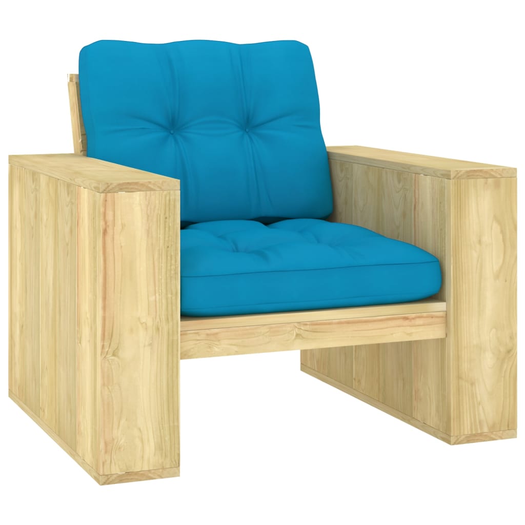 vidaXL Zahradní židle s modrými poduškami impregnovaná borovice