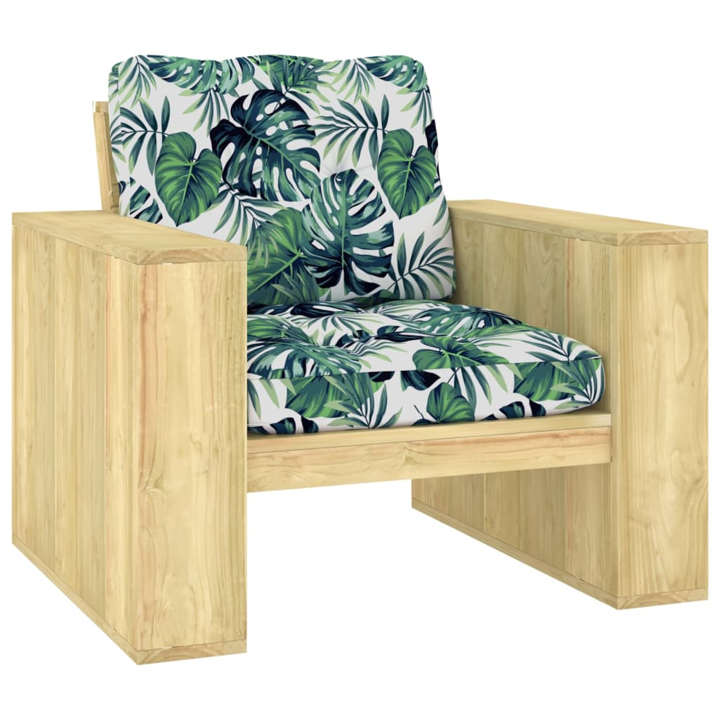 vidaXL Zahradní židle + podušky listový vzor impregnovaná borovice