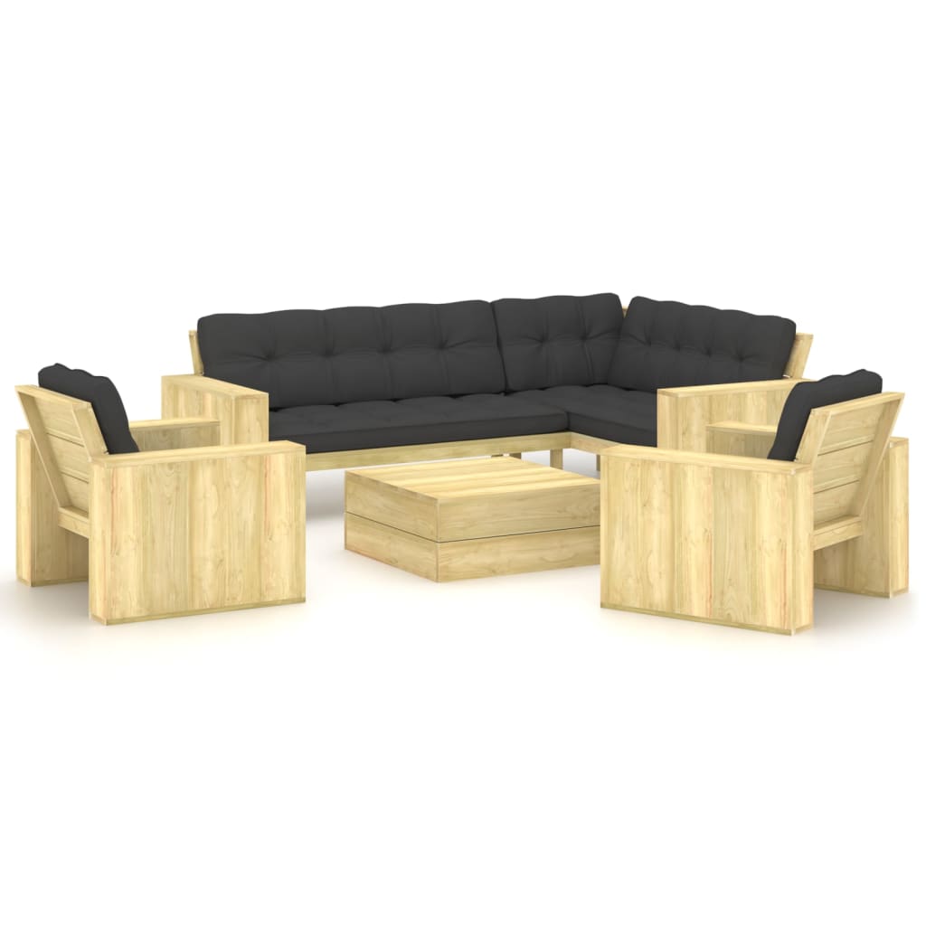 Градински лаундж комплект 4 части с възглавници импрегниран бор