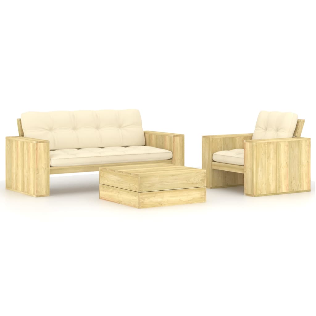 vidaXL Set mobilier de grădină cu perne, 3 piese, lemn de pin tratat