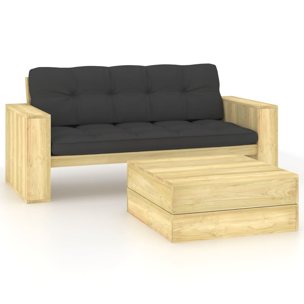 vidaXL Set mobilier de grădină cu perne, 2 piese, lemn de pin tratat