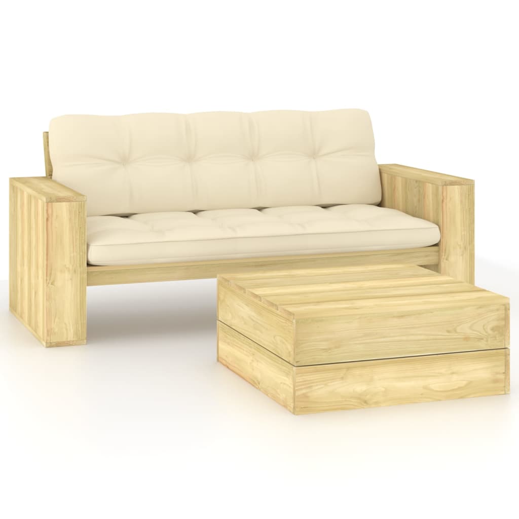 vidaXL Set mobilier de grădină cu perne, 2 piese, lemn de pin tratat