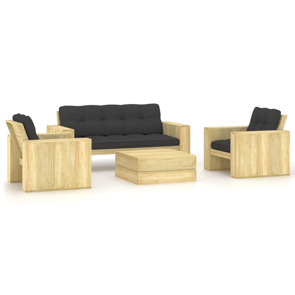 vidaXL Set mobilier de grădină cu perne, 4 piese, lemn de pin tratat