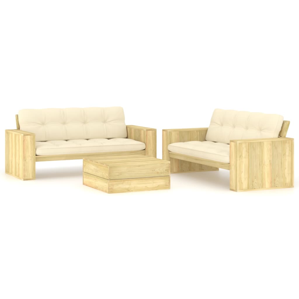 vidaXL Set mobilier de grădină cu perne, 3 piese, lemn de pin tratat