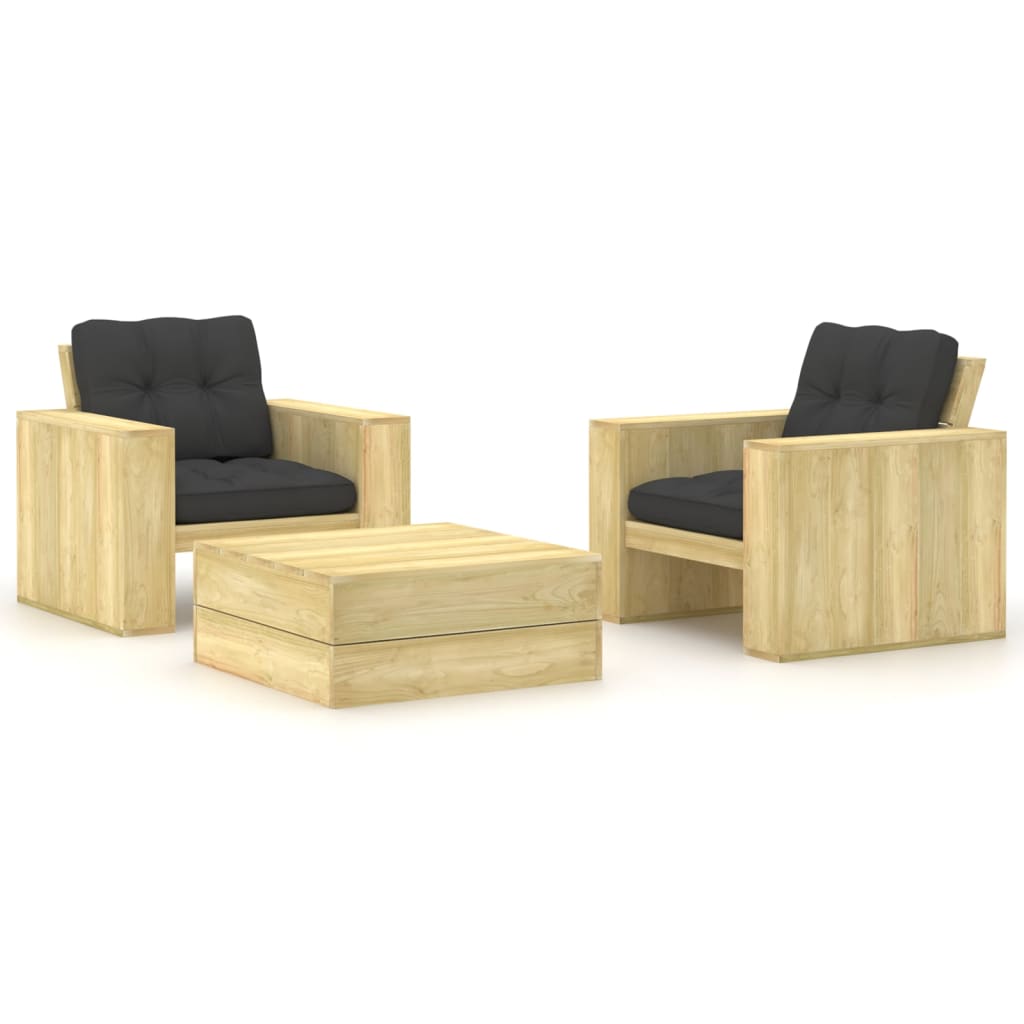 Set mobilier de gradina cu perne 2 piese maro miere lemn pin