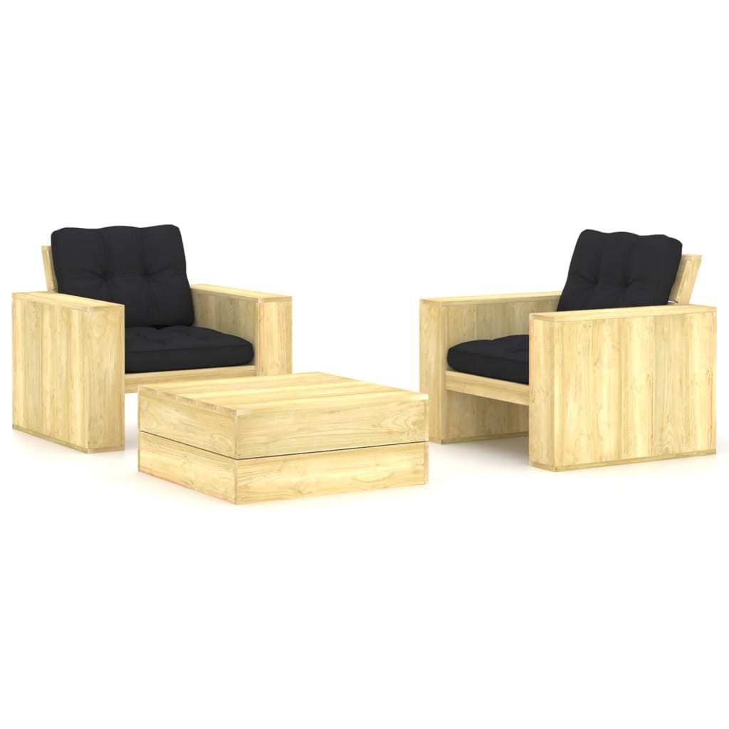 vidaXL Set mobilier de grădină cu perne, 3 piese, lemn de pin tratat