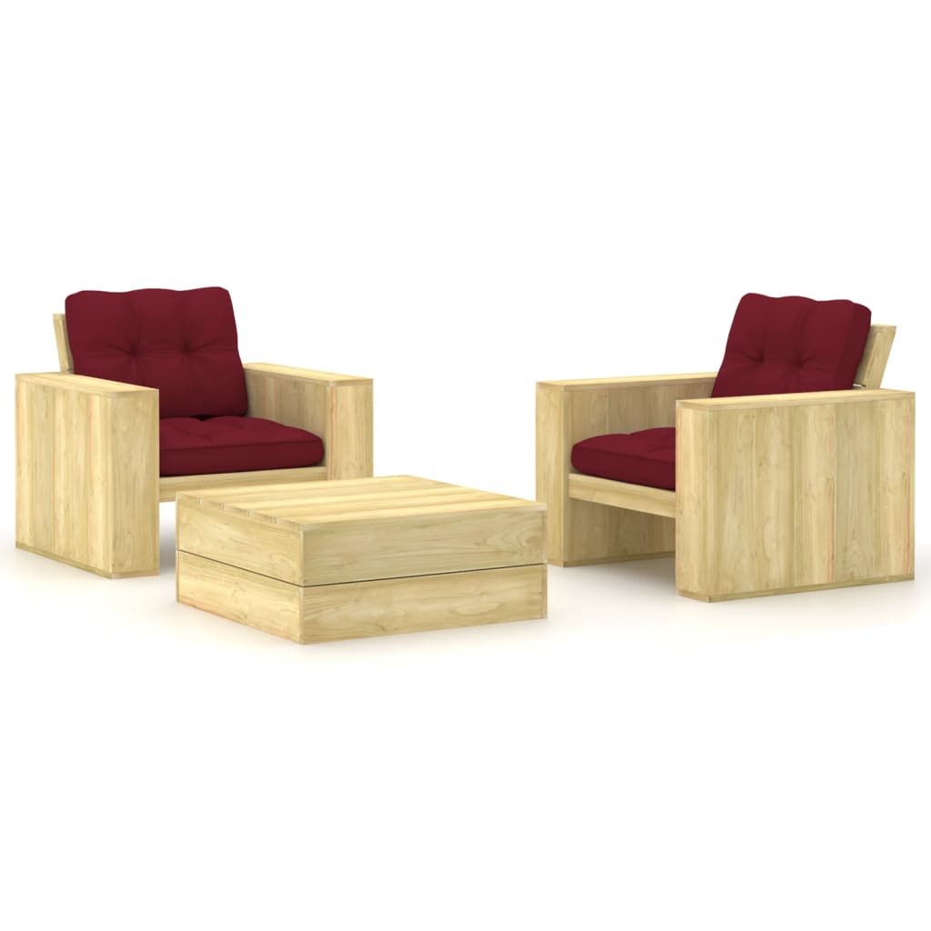 vidaXL Set mobilier de grădină cu perne, 3 piese, lemn de pin tratat
